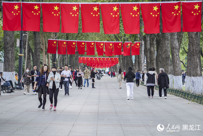 游客和市民在斯大林公園的國旗下走過。人民網(wǎng) 徐成龍攝