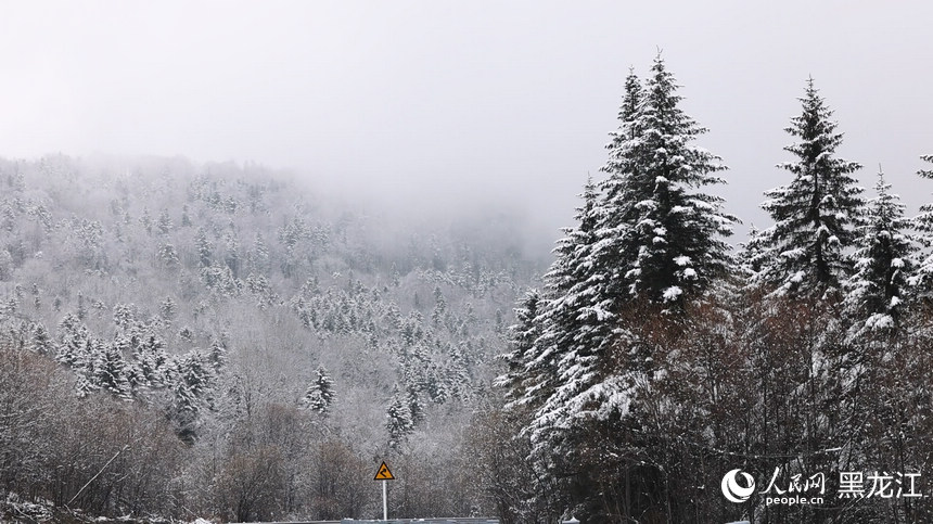 中國雪鄉(xiāng)景區(qū)迎來今秋首場降雪